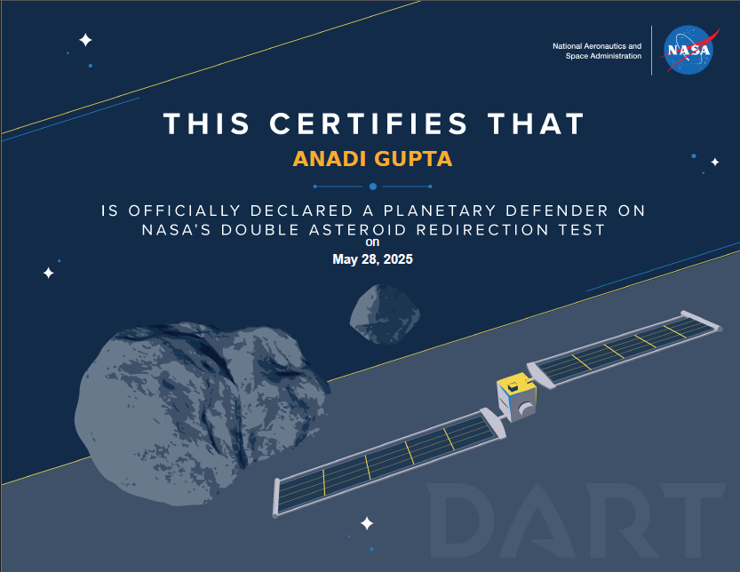 NASA DART Planetary Defender Certificate